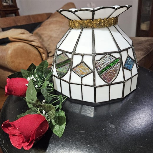 Vintage Slag Glass Lamp Shade White With Green Blue and Silver - Etsy UK