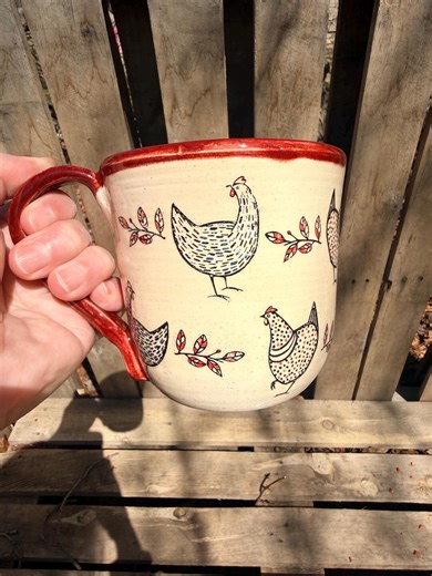 Heartland Chicken Stoneware Mug: Kansas Prairie Rooster Design