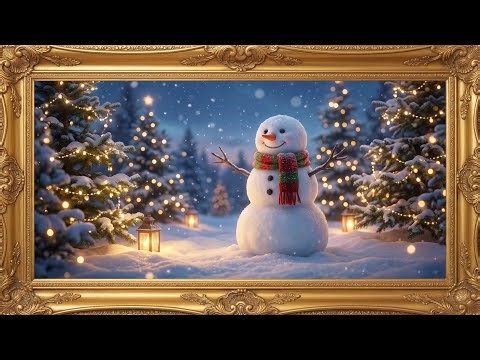 Enchanted Snowman Winter Forest | Luxury TV Art | 4K Gold Frame Screensaver | 2 Hours