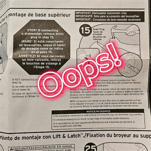 If you are installing a garbage disposal and the dishwasher drain to it, don't forget this step.