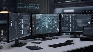 Modern Army Target Tracking Tech Scans Military Base Location. Satellite Tracking Program. Army Intelligence Gathering Tech. Tracking Enemy Army Position In Spy Tech Satellite Ui. Secret Operation