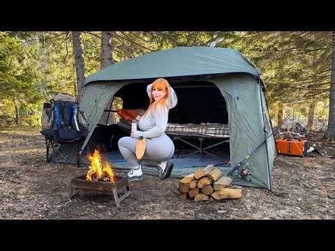 River Side Camping In A Cabin Tent | I Woke Up Frozen