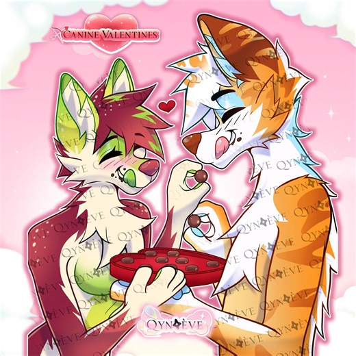 YCH Base 3/5 - Canine Valentines Collection | Chocolates Furry Art Illustration Anthro Couple P2u Dog Wolf - Etsy