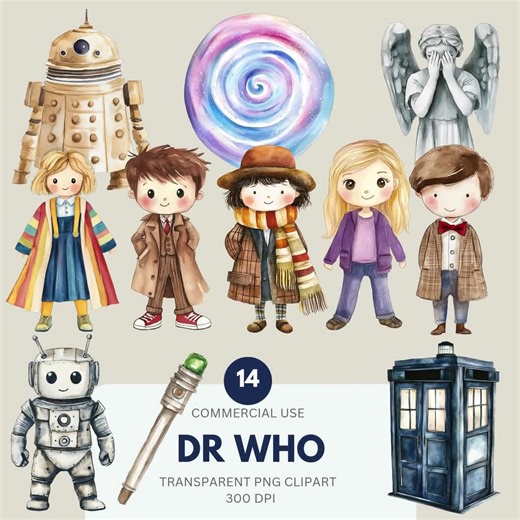 Dr Who Clipart, Doctors, Tardis, Dalek, the Doctor, Who Fan, Sci-fi, Time Travel, Commercial Use, Transparent PNG - Etsy UK