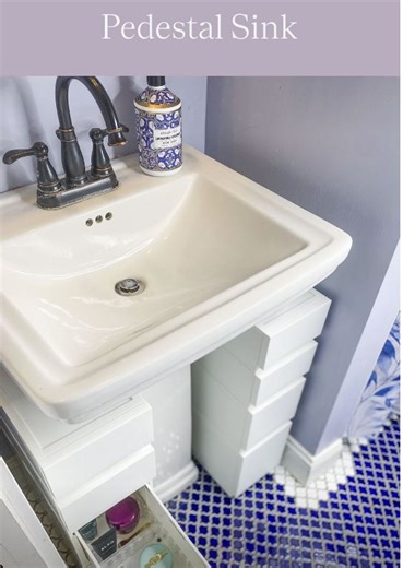 15K views · 218 reactions | There's a solution for even the toughest spaces to organize, you just need to implement the right products!  Horderly used the Astage Stackable Drawers and Like-It Bricks to create a system for this pedestal sink. SHOP: https://container.store/3B6Hluw at #TheContainerStore | The Container Store | Facebook