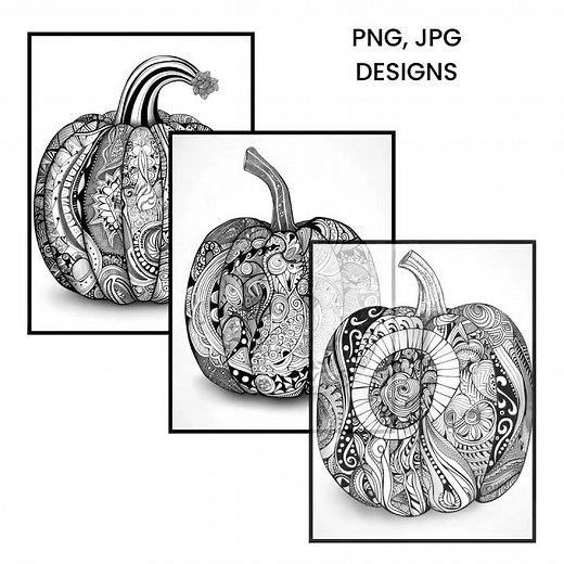 Pumpkin Zentangle Drawing Bundle | Fall Zendoodle Art Templates (PDF JPG PNG)