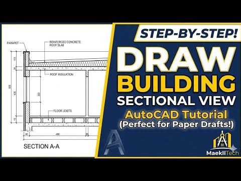 Building Drawing with Concrete Roof: Elevation and Sectioning in Solved Past questions