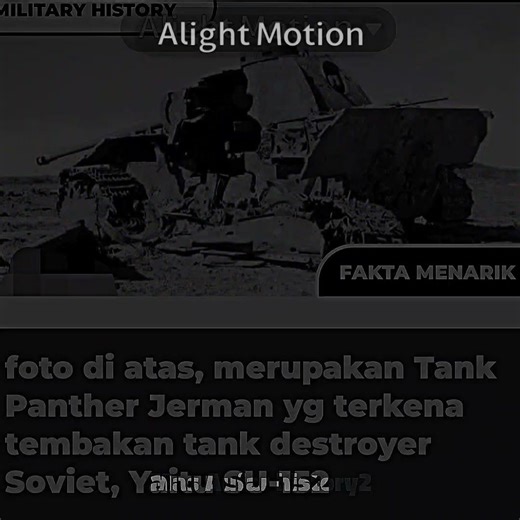 bolong 💀 ------------- SU-152 adalah meriam semimobil/Howitzer swa gerak/tank destroyer Soviet yang digunakan selama Perang Dunia II, dirancang khusus untuk menghancurkan tank-tank berat Jerman seperti Tiger dan Panther. Dibangun dengan menggunakan sasis KV-1S dan dilengkapi dengan meriam howitzer 152mm ML-20S yang sangat efektif. SU-152 terbukti sangat berguna dalam pertempuran, terutama di Pertempuran Kursk, di mana ia berhasil menghancurkan banyak tank-tank berat Jerman. Selain itu, SU-152 j