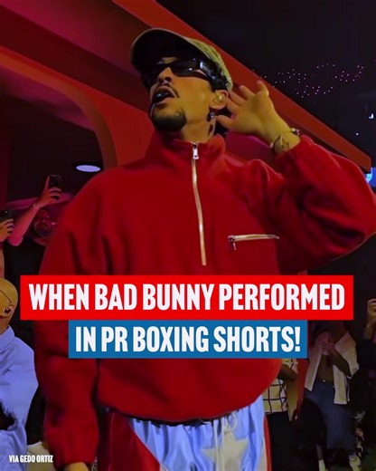 #BadBunny wore #boxing trunks emblazoned with the #PuertoRican flag during his residency last year 🔥 The trunks are reminiscent of Héctor