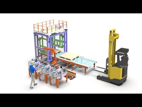 The Solidworks 3D model design for automated carton sealing and palletizing showcases