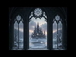 Medieval window - Large castle in the snow (projector) janela em Projetor