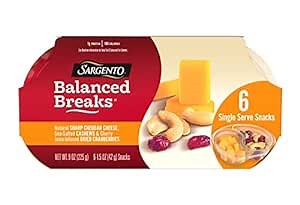 Sargento Balanced Breaks Natural Sharp Cheddar Cheese, Sea-Salted Cashews and Cherry Juice-Infused Dried Cranberries Snack Kit, 6-Pack