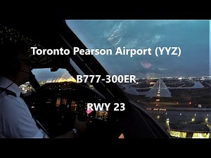 Cockpit View B777 Toronto Gusty Crosswind Landing