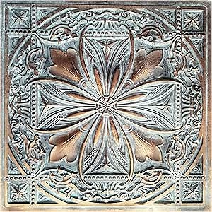 Faux Tin Glue up / Drop in Ceiling Tile TD10 Weathered Copper (Pack of 10 2'X2' tiles ~ 40 sq.ft.) Easy to install PVC panels. Great for antique vintage look ceiling, 3D wall decor, DIY accent wall