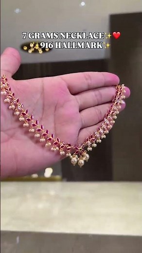 very beautiful and lightweight gold red ruby and pearl necklace chain design at 7 grams