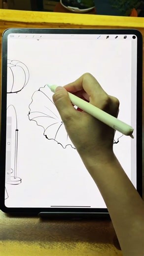 iPad hand-drawn process of sketching furniture and soft furnishing line art #interiordesign