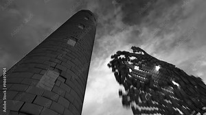 Collapsing medieval defensive towers. Attack falling enemy castle failure Stock Video