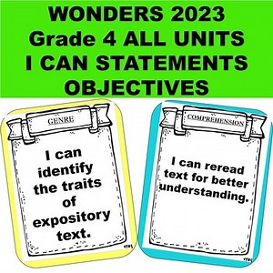 McGraw-Hill Wonders 2023 Grade 4 All Units I Can Statements Objectives