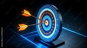 Digital Target with Dual Arrows Hitting the Bullseye: A Futuristic Representation of Precision and Focus