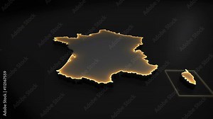 Seamless looping 3D animation of the map of France including 2 versions and alpha matte