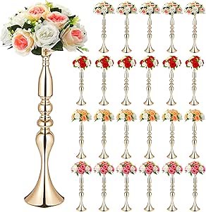 Rtteri 24 Pcs 20 Inch Tall Wedding Flower Stand Wedding Centerpieces for Table Metal Centerpiece Stand Flower Vase Floral Arrangement Holders for Reception Birthday Party Hotel Home Decoration (Gold)