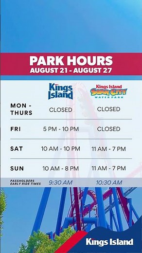 Kings Island - Park Hours for Aug. 21 - Aug. 27, 2023 #shorts