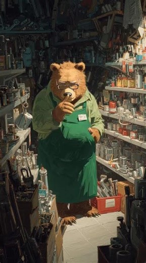 Meet Barnaby: The Grizzly Proprietor of the Coziest Hardware Store | Animated Art Vibe