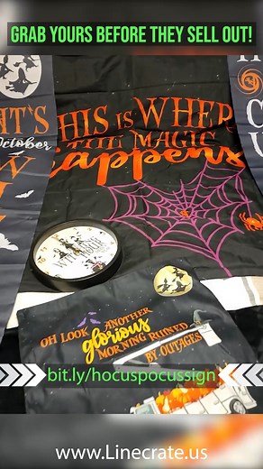 🎃 Grab these Hocus Pocus In/Outdoor sign set and Hocus Pocus "The Witching Hour Draws Near" Clock. 👻 🎃 They will have your home looking awesome for Halloween! 🕸️ Grab Yours Today 👇👇👇 bit.ly/hocuspocussign #Halloween #LineFamily #LineCrate #WitchyWonders #SpookyStyle #LineWifeSwag #LineLadySwag #HalloweenLineBabe #linemanwife #linelady #linewife #linewifelife #linewifetribe #sisterskeeper | LineCrate