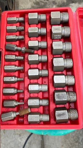 Multi-spline screw extractor set, commonly used for removing broken studs, bolts, and screw