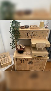 Cardboard café ☕️ If you are looking to get creative and encourage your children to use their imagination you have to give our DIY role-play cafe a go. It is made entirely from Amazon packaging and an IKEA play kitchen! I transformed empty boxes into a mini café complete with a handmade coffee machine, pretend cookies, muffins, and of course I added our cardboard cash register(which is still going strong a year or so later!) Perfect for imaginative play, this setup teaches kids about sustainabil