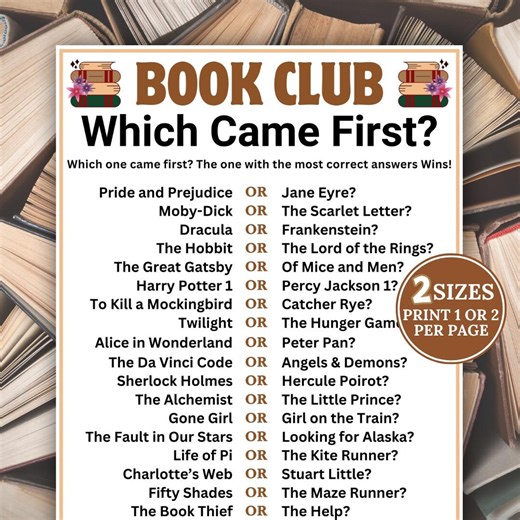 Book Club Which Came First, Book Club Party Game, Printable Book Club Game, Bookish Games, Book Club Activities, Book Club Icebreaker, Quiz - Etsy