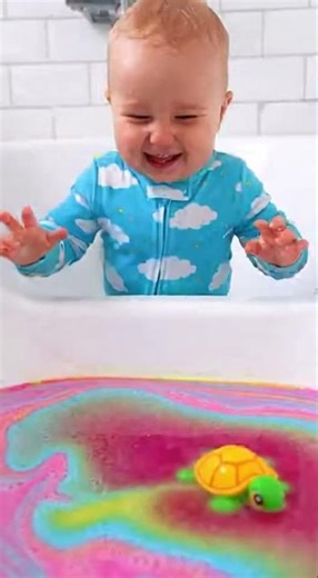 He Stopped Crying! 😭 BABY BATH BOMB REACTION Is Too Cute! 🛁🐢 #Shorts