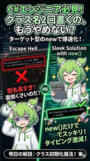 【1分でわかるC#】クラス名を2回書くのはもう古い！C# 9 ターゲット型の ne