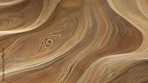Camera movement and effects, static video of a beautiful abstract wave background with wood grain texture effect, brown and tan colour rendered in 3d