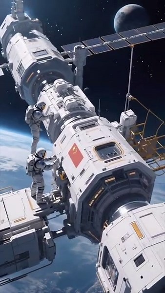 “Spacewalk from the Core Module: Astronauts in Action! 🌌🚀”