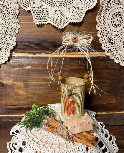 Rustic Upcycled Tin Can With Primitive Carrot Bundle - Etsy