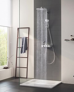 45K views · 30 reactions | The Euphoria SmartControl 310 shower system is the complete package: The intuitive “push, turn, shower” control of the Grohtherm SmartControl thermostat gives total confidence. The generous head shower offers a choice of invigorating spray patterns, while the hand shower can be height-adjusted as an alternative. In its sparkling Starlight chrome finish, it’s the all-round solution to enhance your showering experience! https://fcld.ly/18cvisu | GROHE | Facebook
