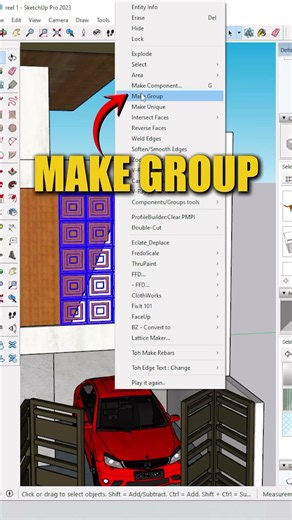 🚨 Software - SketchUp 🚨🪵📐 Create Custom Wall Panels using Make Group & Trim Commands #viralshorts