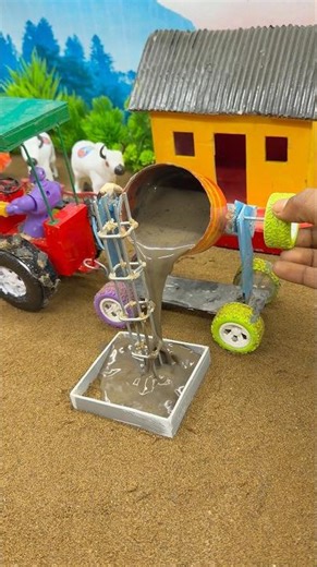 Mini Cement Mixing Machine 🏗️😱 | Real Cement Pouring