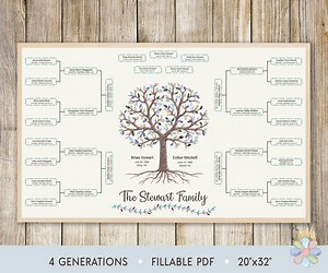 4 Generations Family Tree Template: Large Winter Tree With Roots (fillable PDF) - Etsy