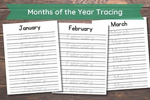 Months of the Year Tracing Worksheet Printable Handwriting Practice Kids Trace Page Book for Preschool Simple Template Print Kindergarten - Etsy