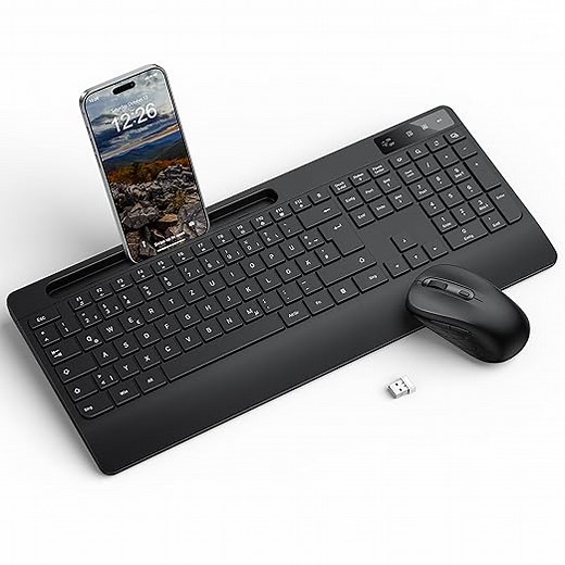 Tastatur Maus Set Kabellos - Funk Tastatur Ergonomische mit Handgelenkauflage, QWERTZ Leise, Kabellos Maus und Tastatur, 2,4GHz Wireless Keyboard and Mouse für Windows Computer, Laptop, PC