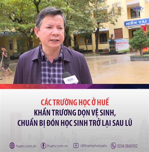 Sau khi nước lũ rút, các cơ sở giáo dục tại TP. Huế nhanh chóng triển khai công tác vệ sinh, xử lý môi trường và khôi phục cơ sở vật chất, nhằm sớm ổn định việc dạy và học. Ưu tiên hàng đầu là đảm bảo môi trường học tập an toàn, sạch sẽ, trước khi học sinh trở lại lớp sau nhiều ngày tạm nghỉ vì mưa lũ. #HueTV #ThoiSu #ThoiSuHue #TS311025 #TruongLopAnToan #SanSangDayVaHoc #HueSauMuaLu | Báo và Phát thanh, Truyền hình Huế