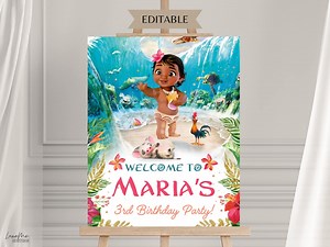 Baby Moana Welcome Sign, Moana Birthday Sign, Digital Editable Hawaiian Moana Birthday Sign, Kids Theme Party, Digital Baby Moana Template - Etsy