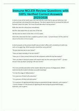 Immune NCLEX Review Questions with 100 Verified Correct Answers 202520261065