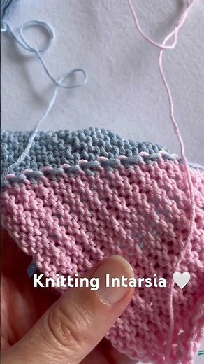 Knitting intarsia with just two colours, and it already looks interesting. #knitting #intarsia #knit