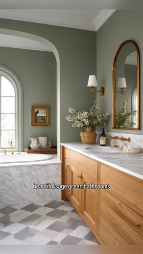 Is sage green a color you’d pick for your bathroom? #SageGreen #bathroomdesign #bathroomrenovation #bathroomdecor | Melanie Jade Design