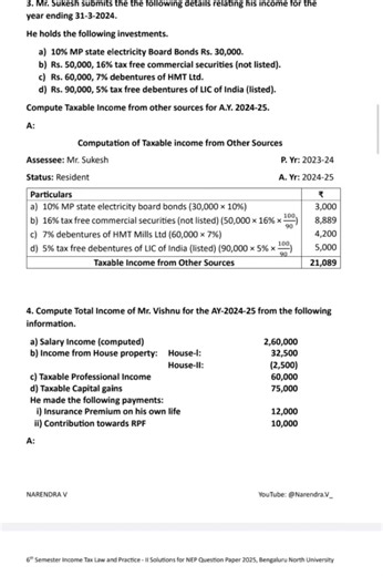 6th Sem Income Tax Law and Practice II solutions part 1 Q.P 2025 | BNU | @Narendra.V_ #exam #nep