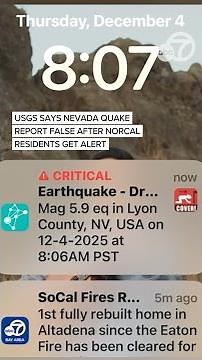 USGS confirms false 5.9 quake reported in Nevada after NorCal residents receive MyShake alert