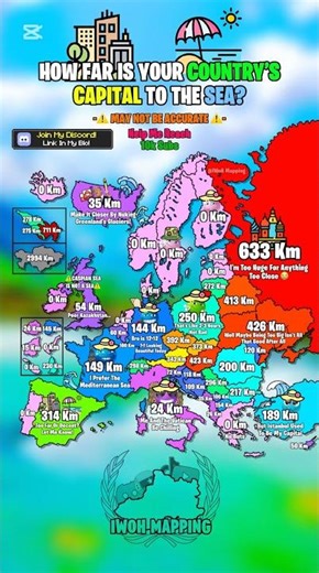How far is your country’s capital to the sea? #shorts #europe #geography #map #mapping #iwoh